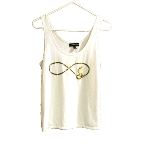 Inspired Hearts Womans Tank nautical white & Gold infinity size large - Picture 1 of 3